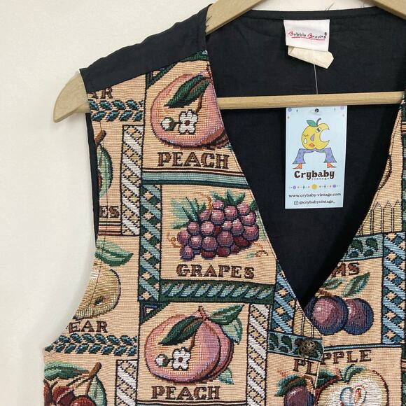 Vintage 90s Bobbie Brooks Fruit Tapestry Vest - Picture 2 of 6